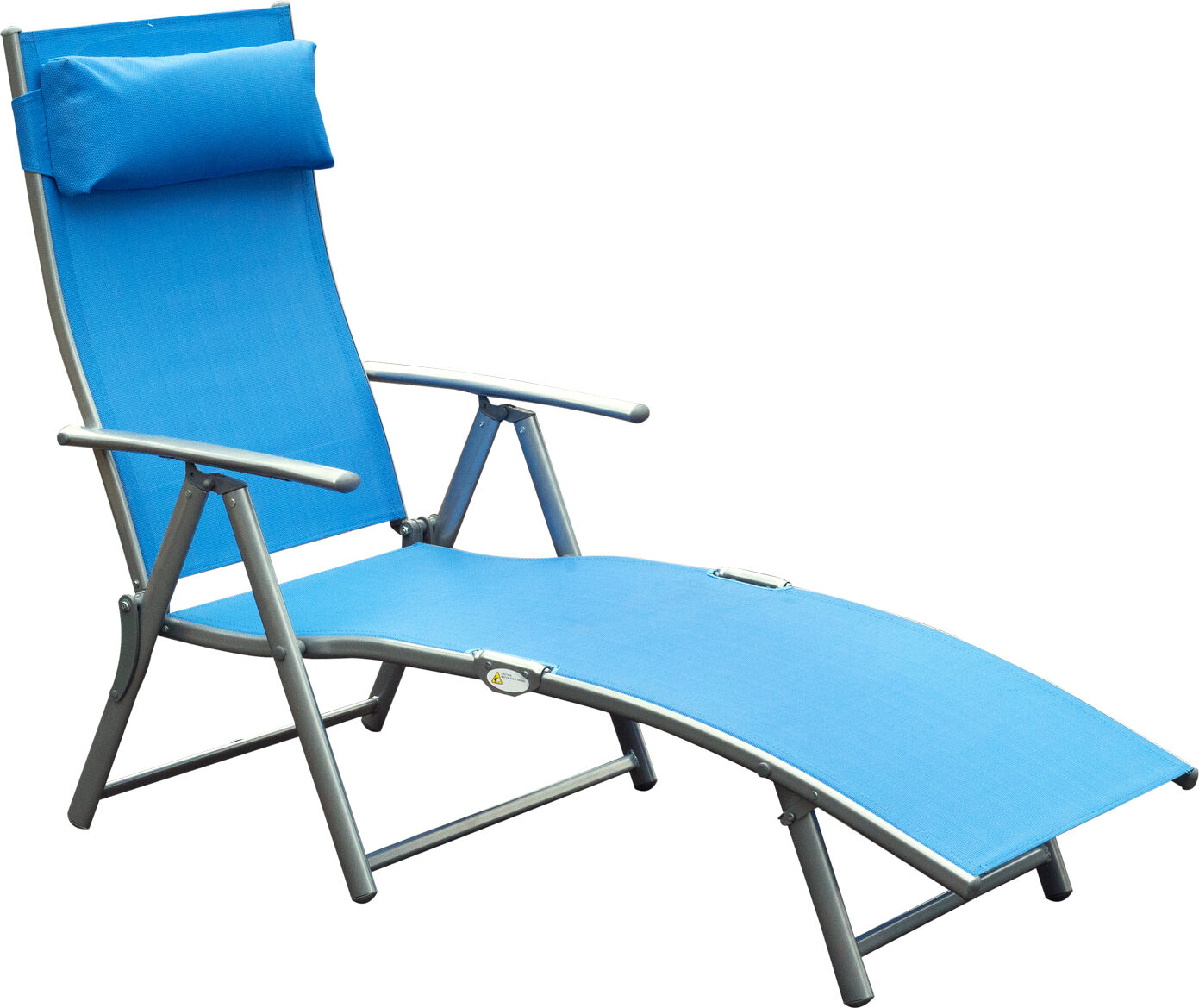 Outsunny Chaise Longue Inclinable Bain de Soleil Pliable Dossier Multiposition Têtière Fournie Max. 165 Kg Textilène Bleu