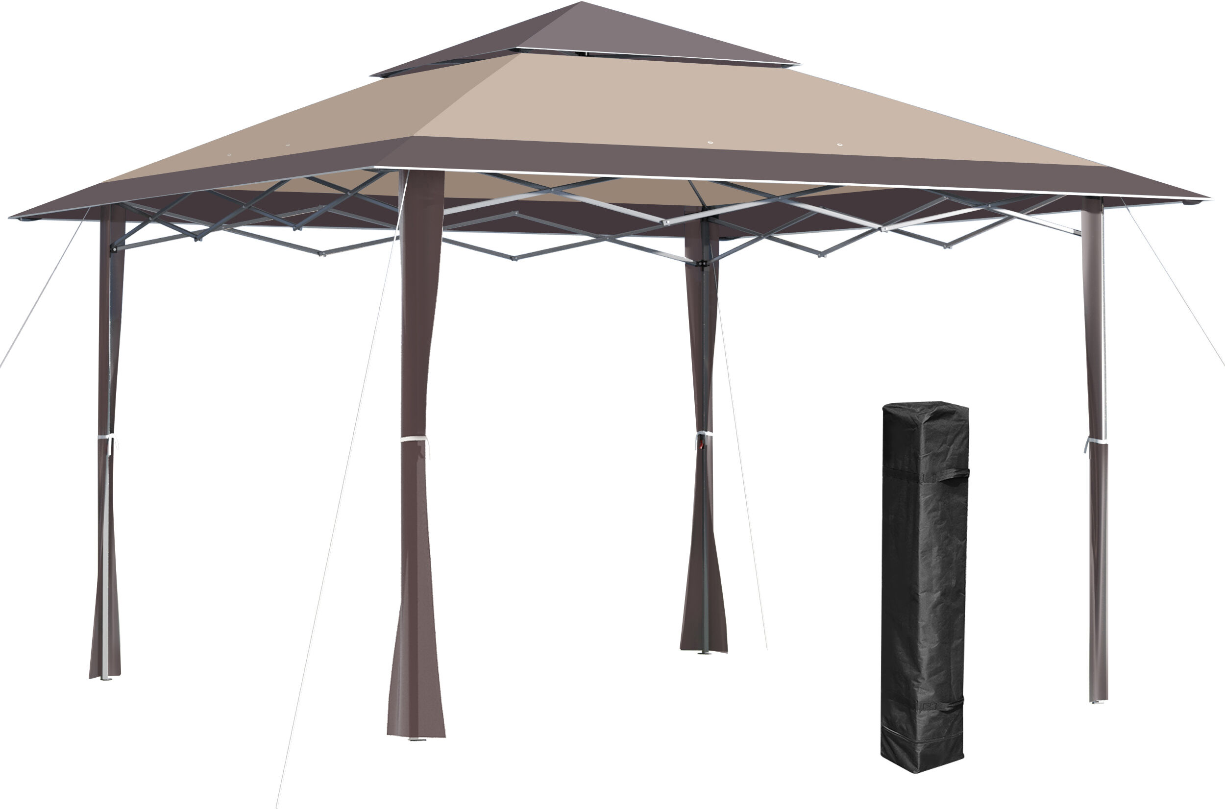 Outsunny Tonnelle barnum de jardin pop-up pliant 4L x 4l x 3H m acier polyester sac transport à roulettes chocolat beige