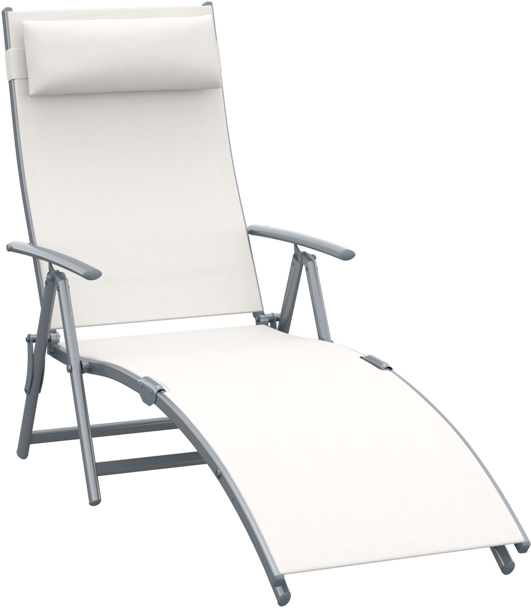 Outsunny Chaise Longue Inclinable Bain de Soleil Pliable Dossier Multiposition Têtière Fournie Max. 165 Kg Textilène Crème