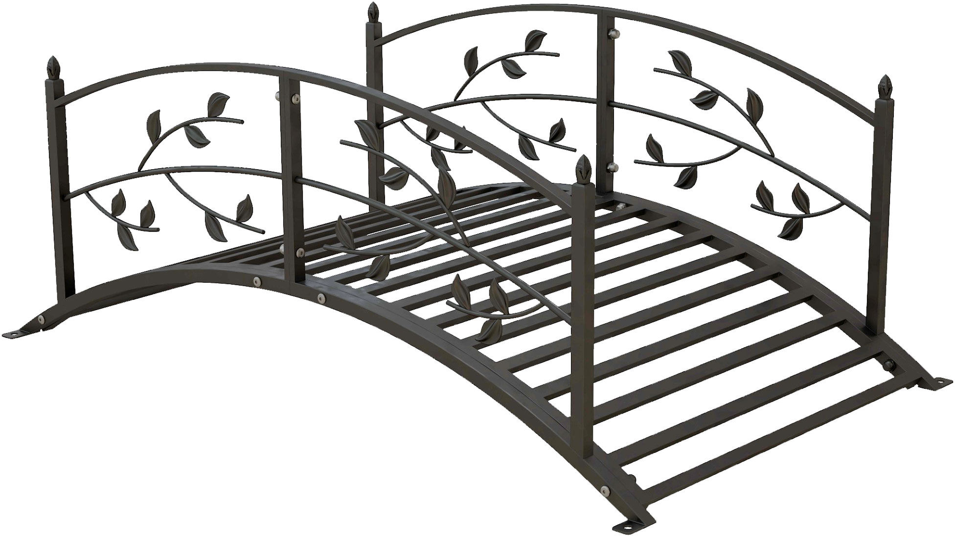 Outsunny Pont de jardin pont de bassin décoration du jardin dim. 119L x 67l x 47H cm avec balustrade motif de vigne acier noir