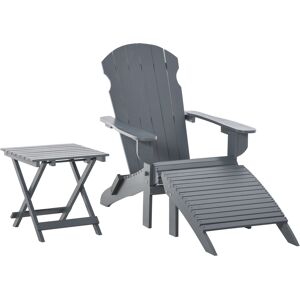 Outsunny Fauteuil de jardin Adirondack pliable avec repose-pied et table basse bois sapin traité gris