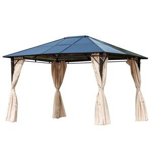 Outsunny Pavillon de jardin tonnelle rigide dim. 3,65L x 3l x 2,7H m rideaux latéraux anti-UV beige acier noir polycarbonate