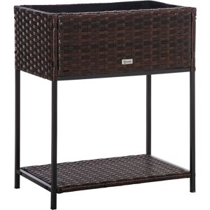 Outsunny Jardinière sur pieds avec étagère résine tressée PE, métal époxy 64L x 42l x 78,5H cm