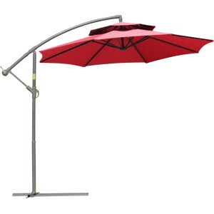 Outsunny Parasol déporté octogonal double toit inclinable manivelle avec pied en croix acier polyester Ø 2,67 x 2,65H m rouge-AOSOM.fr