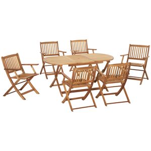 Outsunny Ensemble table à manger ovale et 6 chaises de jardin pliables 7 pièces en bois de peuplier pour 6 personnes