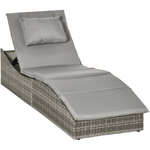 Outsunny Bain de soleil transat avec matelas grand confort dossier réglable multipositions en métal et résine tressée - gris clair