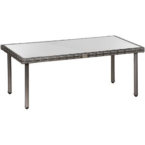 Outsunny Table basse de jardin résine tressée table à manger extérieur plateau verre trempé châssis métal 90 x 50 x 35 cm gris