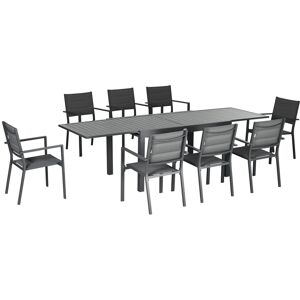 Outsunny Salon de jardin table extensible 135-270 cm en aluminium et textilène 6/10 personnes 8 chaises empilables gris   Aosom France