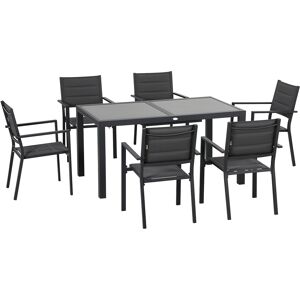 Outsunny Salon de jardin en aluminium et textilène table extensible 6 chaises empilables 6 personnes gris   Aosom France