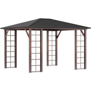 Outsunny Tonnelle pavillon de jardin avec toit rigide 364 x 299 x 280 cm structure en métal marron gris   Aosom France