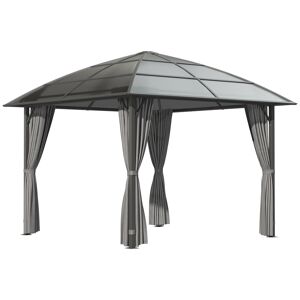 Outsunny Tonnelle de jardin structure aluminium toit polycarbonate imperméable UV 60+ parois latéraux 3 x 3 m gris foncé   Aosom France