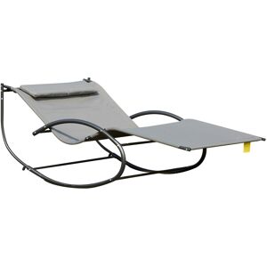 Outsunny Bain de soleil 2 places design contemporain assise dossier ergonomiques oreiller fourni textilène métal 200L x 140l x 85H cm gris