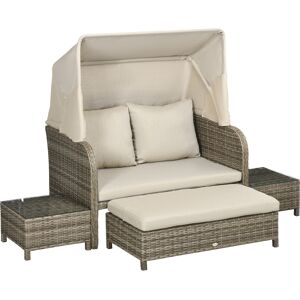 Outsunny Ensemble salon de jardin 4 pièces canapé 2 places + 1 repose-pieds + 2 table basse + 3 coussins beige marron