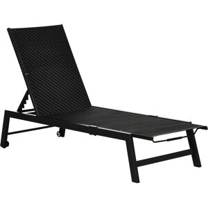 Outsunny Chaise longue bain de soleil en résine tressée imitation rotin avec roues dossier inclinable aluminium noir   Aosom France