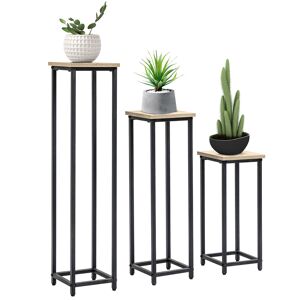 Outsunny Lot de 3 sellette porte-plantes carrées empilables - 21 x 21 x 50/70/90 cm - acier