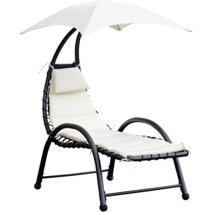 Outsunny Bain de Soleil Transat Suspendu Pare-Soleil et Matelas Design Contemporain Acier Polyester 1,95 x 1 x 2,02m Crème