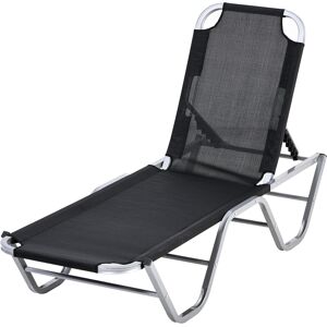 Outsunny Chaise longue bain de soleil Transat design contemporain dossier inclinable multi-positions alu textilène 163 x 58,5 x 91 cm noir