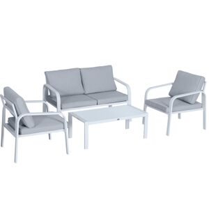 Outsunny Salon de Jardin 4 Personnes Cadre en Aluminium 2 Fauteuils + 1 Canapé 2 Places + 1 Table Basse Coussins Épais Déhoussables Fournis