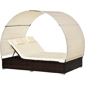 Outsunny Lit de jardin en résine tressée 2 personnes pare-soleil amovible dossier réglable coussins fournis pour jardin terrasse piscine