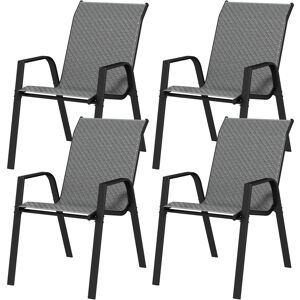 Outsunny Lot de 4 chaises de jardin empilables, fauteuil d'extérieur avec accoudoirs et revêtement en résine tressée effet rotin