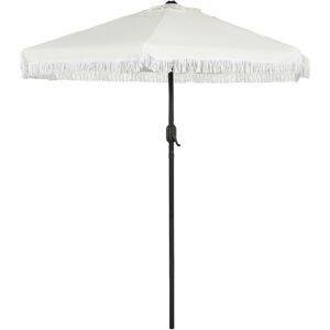 Outsunny Parasol de jardin inclinable parasol avec manivelle à franges style bohème 6 baleines Ø 225 x 223H cm crème et mât noir