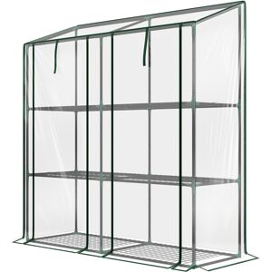 Outsunny Mini serre de jardin 3 niveaux avec bâche en plastique, 2 portes enroulables, 6 étagères, dim. 143L x 46l x 141/151H cm