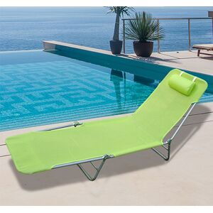 HOMCOM Chaise longue pliante bain de soleil inclinable transat textilène lit jardin plage 182L x 56l x 24,5H cm vert - Publicité