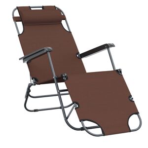 Outsunny Chaise longue transat 2 en 1 pliant inclinable multiposition 135 x 60 x 89 cm (L x l x H) acier époxy et textilène marron - Publicité