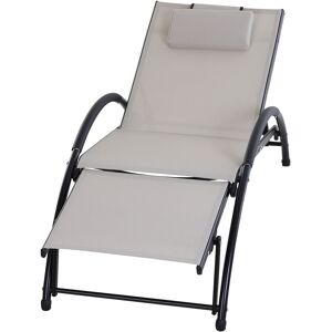 Outsunny Chaise longue bain de soleil inclinable 6 positions 66L x 152l x 81H cm Structure robuste en aluminium beige - Publicité