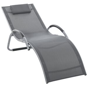 Outsunny Chaise longue bain de soleil de jardin avec appui-tête design ergonomique grand confort léger moderne aluminium txtilène gris foncé - Publicité