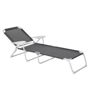 Outsunny Chaise longue bain de soleil pliable 4 positions avec accoudoirs revêtement tissu textilène métal époxy 160 x 66 x 80 cm gris foncé - Publicité