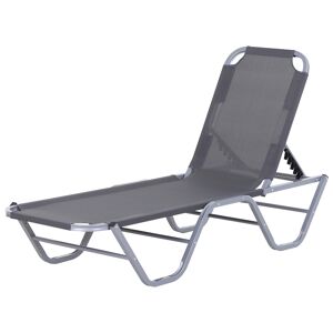 Outsunny Chaise Longue Inclinable Bain de Soleil Transat Dossier Réglable sur 5 Niveaux Textilène Aluminium Charge Max. 130 Kg Gris - Publicité