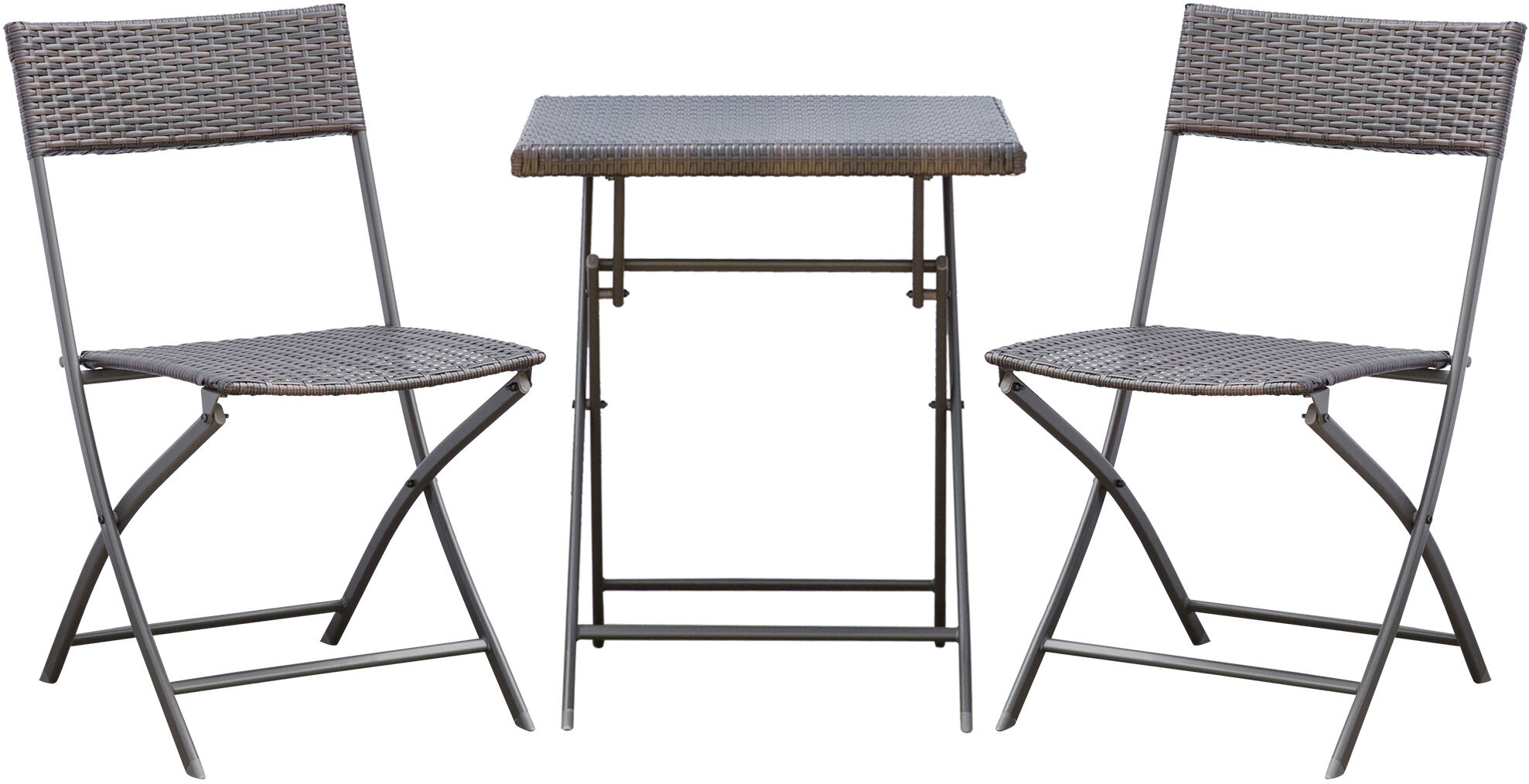 Outsunny Ensemble meubles de jardin design table carré et chaises pliables résine tressée 4 fils métal noir