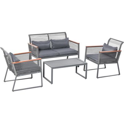 Outsunny Ensemble salon de jardin design contemporain 4 places coussins