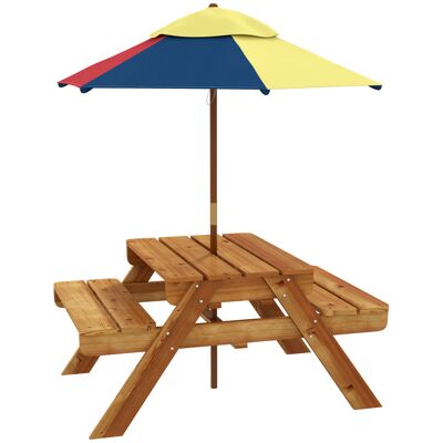 Outsunny Table de pique-nique pour enfants avec bancs, parasol amovible,