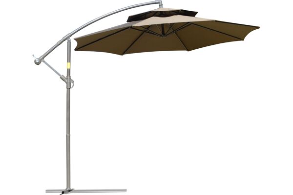 Outsunny Parasol déporté octogonal double toit inclinable manivelle avec pied