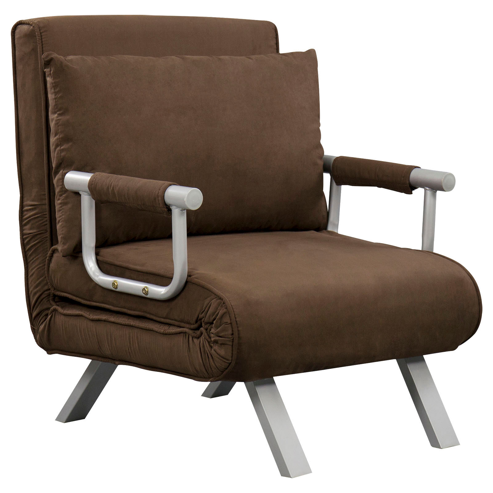 HOMCOM Fauteuil chauffeuse canapé-lit convertible 1 place déhoussable grand confort coussin pieds accoudoirs métal suède marron