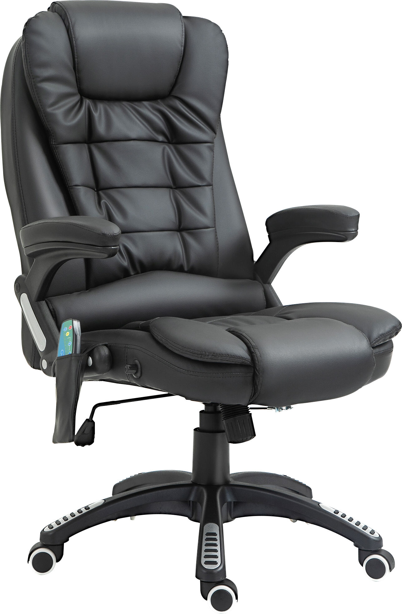 HOMCOM Fauteuil chaise de bureau chaise ergonomique direction pivotant massant chauffant électrique revêtement synthétique noir   Aosom France