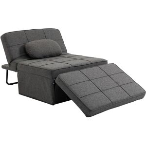 HOMCOM Canapé-lit polyvalent avec oreiller repose-pied et housse en lin cadre fonction 3-EN-1 lit simple chaise longue et tabouret de rangement gris