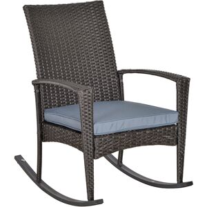 Outsunny Fauteuil à bascule rocking chair avec coussin d'assise déhoussable 66L x 88l x 98H cm résine tressée imitation rotin gris