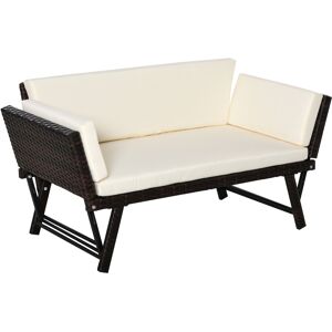 Outsunny Canapé lit de jardin extensible 3 places grand confort 4 coussins écru inclus résine tressée imitation rotin chocolat