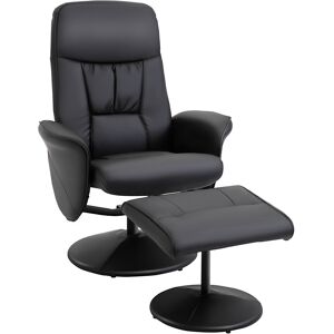 HOMCOM Fauteuil relax ergonomique pivotant 360° inclinable avec repose-pieds revêtement synthétique métal noir   Aosom France