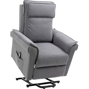 HOMCOM Fauteuil releveur inclinable électrique avec repose-pied fonction massage télécommande et pochette lin gris chiné