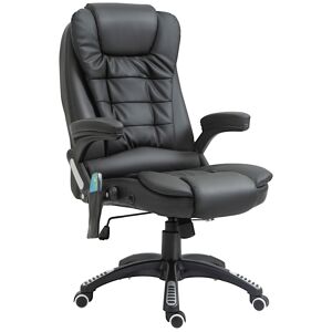 HOMCOM Fauteuil chaise de bureau chaise ergonomique direction pivotant massant chauffant électrique revêtement synthétique noir   Aosom France