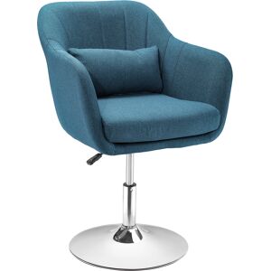 HOMCOM Fauteuil lounge design grand confort coussins lombaires hauteur réglable pivotant 360° piètement métal chromé lin bleu