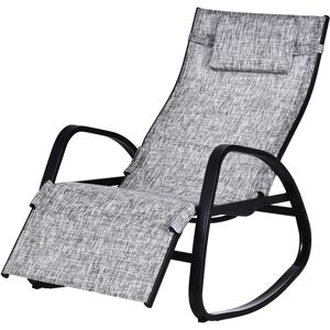 Outsunny Chaise Longue à Bascule Bain de Soleil Fauteuil à Bascule Rocking Chair Pliable Dossier Inclinable Repose-Pied Réglable Charge 160 Kg Noir