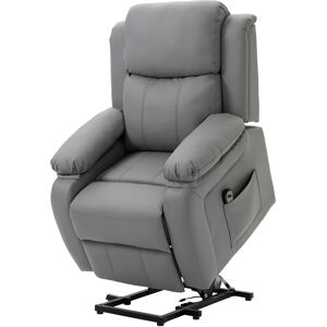 HOMCOM Fauteuil releveur électrique pour personne âgées revêtement synthétique repose-pied télécommande et 2 pochettes gris