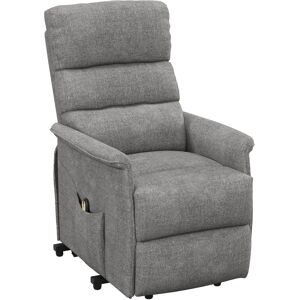 HOMCOM Fauteuil releveur inclinable avec repose-pied avec télécommande roulettes et pochette tissu de lin gris chiné