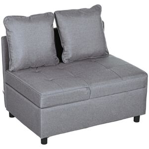 HOMCOM Banquette fauteuil chauffeuse convertible en lit d'appoint 1 place dossier inclinable 5 positions avec 2 coussins gris