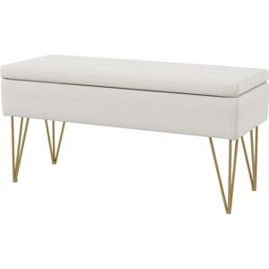 HOMCOM Banc banquette coffre de rangement 2 en 1 en tissu avec pieds épingle en acier doré 100 x 40 x 49 cm crème